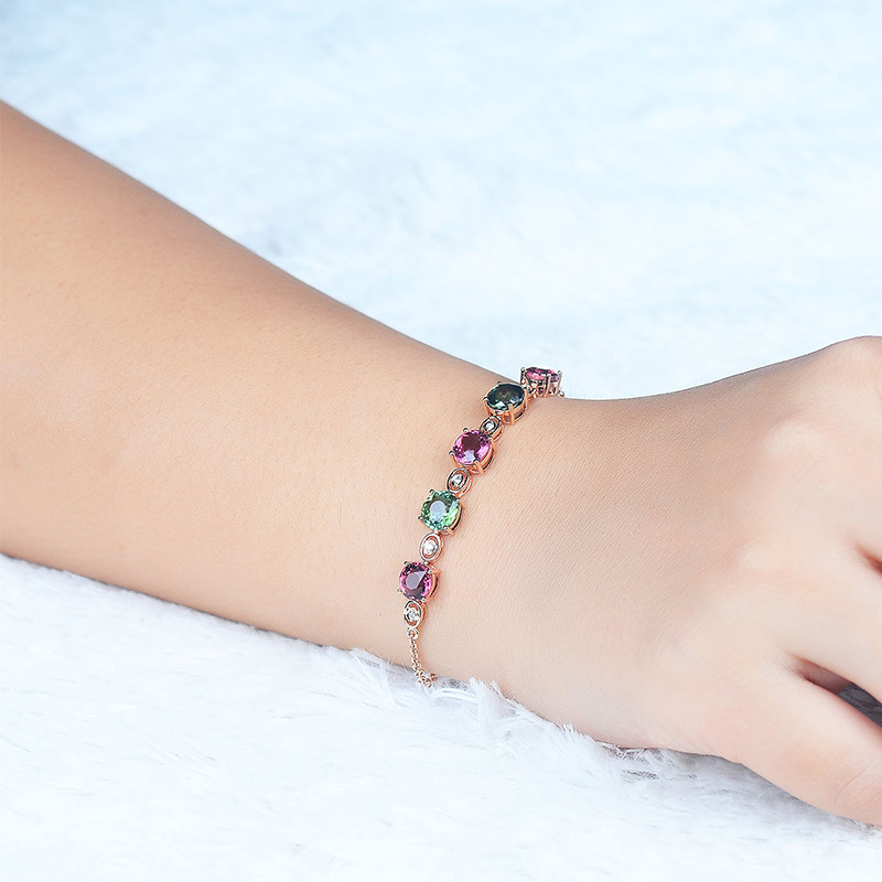 Fashion Square Sterling Silver Inlay Artificial Gemstones Bracelets