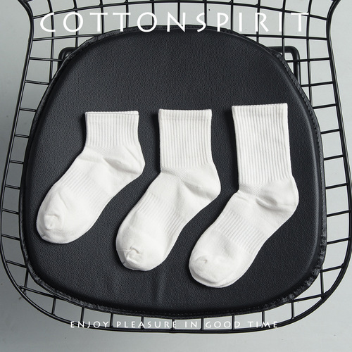 Socks classic black and white gray women's mid-calf spring and autumn thin sports socks mesh low-top solid color cotton socks