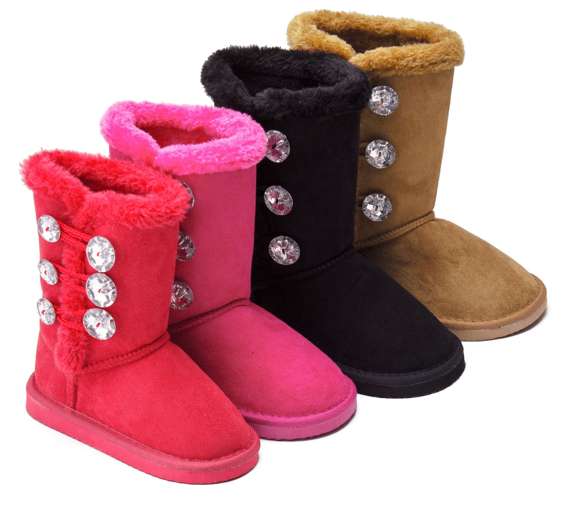 2020新款现货欧美时尚纽扣水钻雪地靴 中小童保暖靴 女平底中筒靴|ms