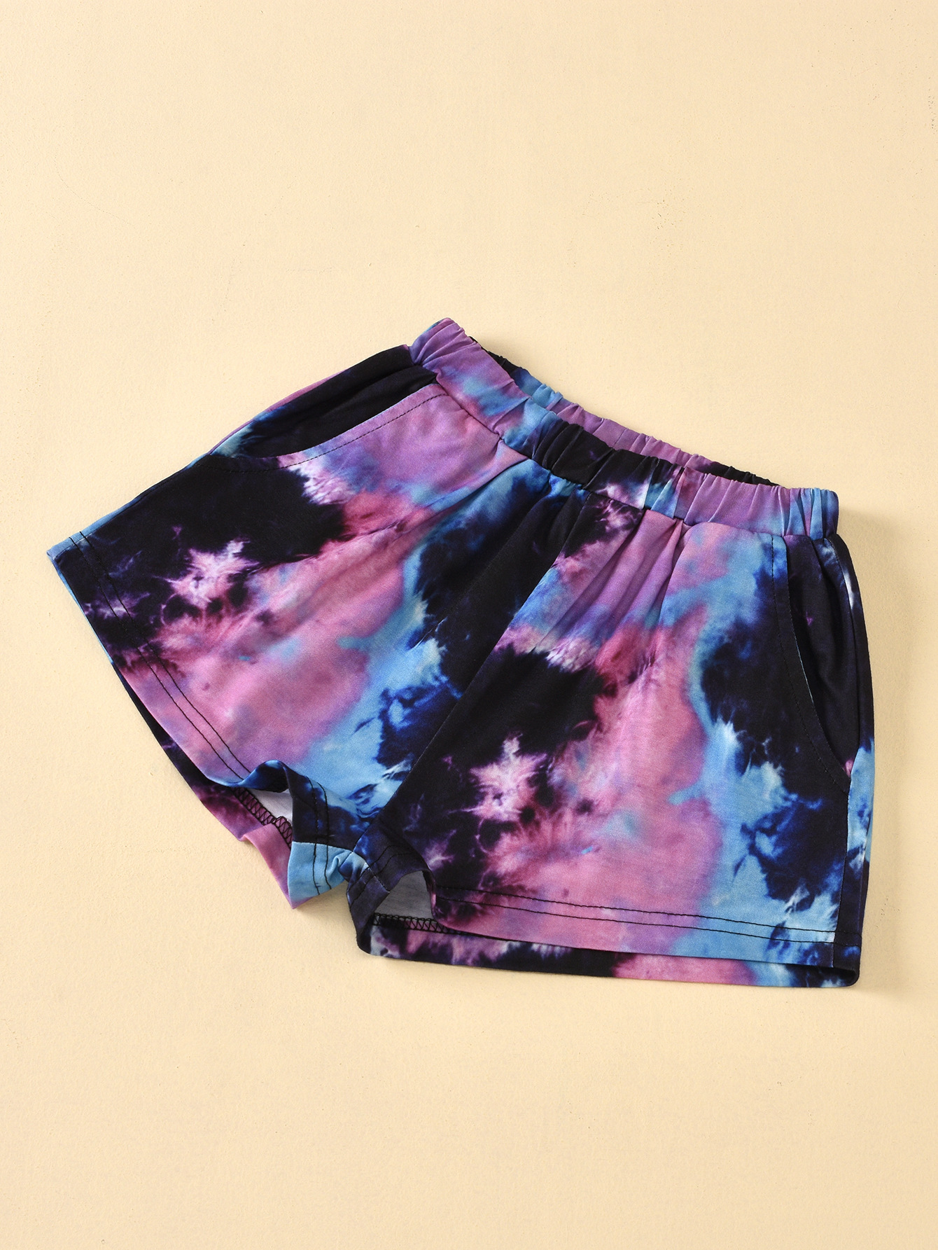 Kinder Tie-dye Rundhals Kurzarm Oberteil Und Rippshorts Set_voghion.com