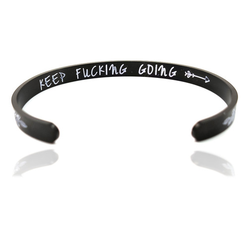 Cross-border fashion keep fucking going stainless steel C-shaped opening bracelet titanium steel engraved bracelet