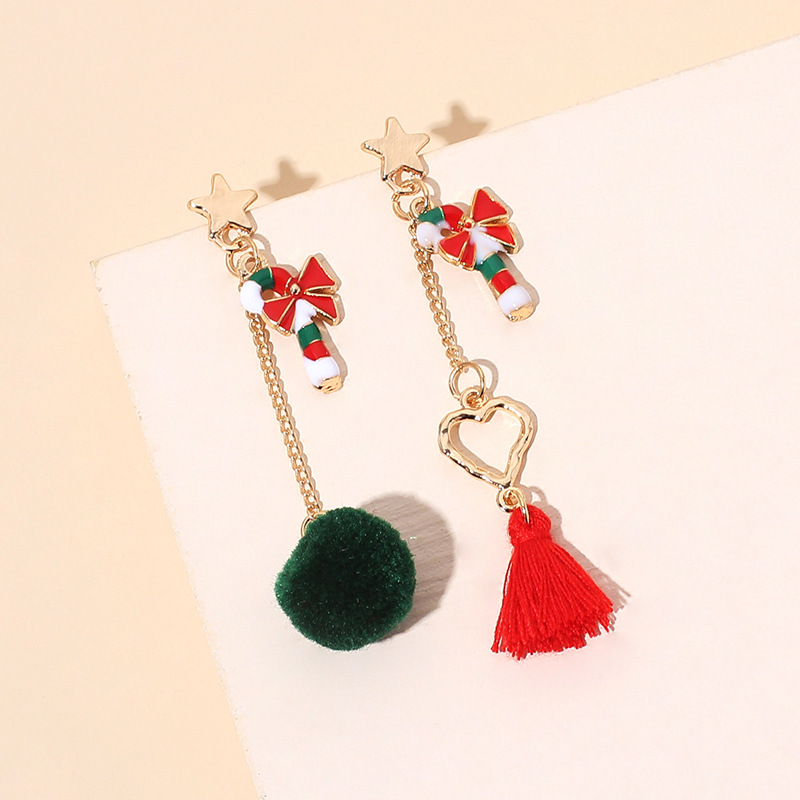 6g Weight Earrings Classification Wedding, Travel, Birthday, Festival Occasion Women'S Gender INS Style, Fashion Style Asymmetrical Plush Tassel Christmas Earrings 3