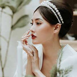 新娘结婚头饰韩式简约珍珠发箍结婚纱礼服写真拍照配饰品2020新款