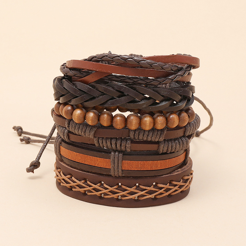 Retro  braided brown  leather bracelet