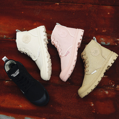 糖果色高帮帆布鞋女2021秋季透气新款韩版马丁靴休闲英伦风女潮鞋