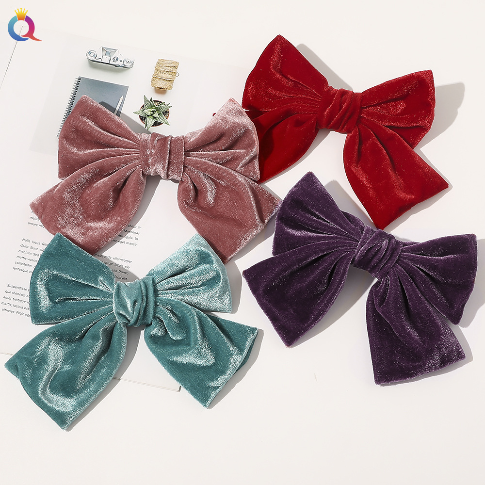 Candy Color Velvet Big Bow Hair Clip display picture 11