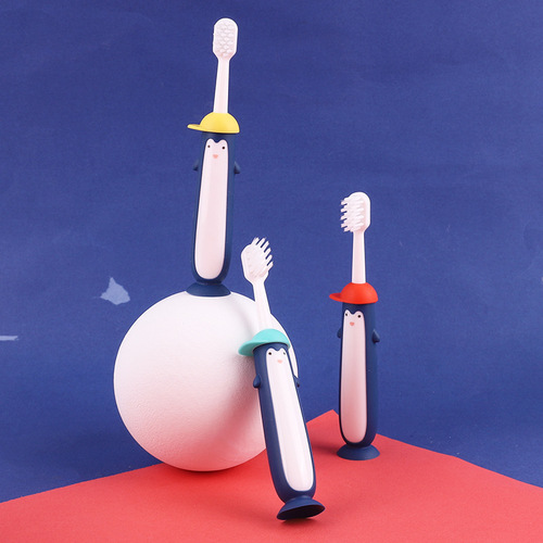 Children's Toothbrush Cartoon Penguin Shape Baby Toothbrush Single Pack Mouth Guard Children's Toothbrush Soft Bristles Wholesale