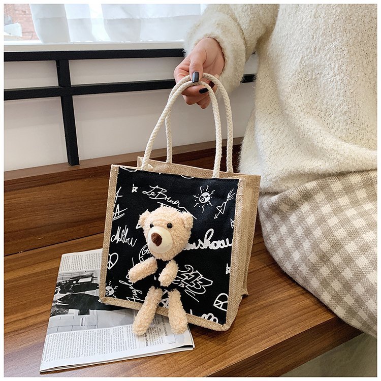 Wholesale 2020 new Instagram winter cute bear Japanese women's bags, cartoon student fashion hand-held trendy fabric bags undefined