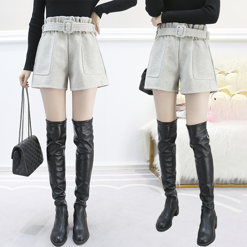 Real shot 2019 new pattern Fur Broad leg shorts Bud Paige Versatile Show thin Boots pants