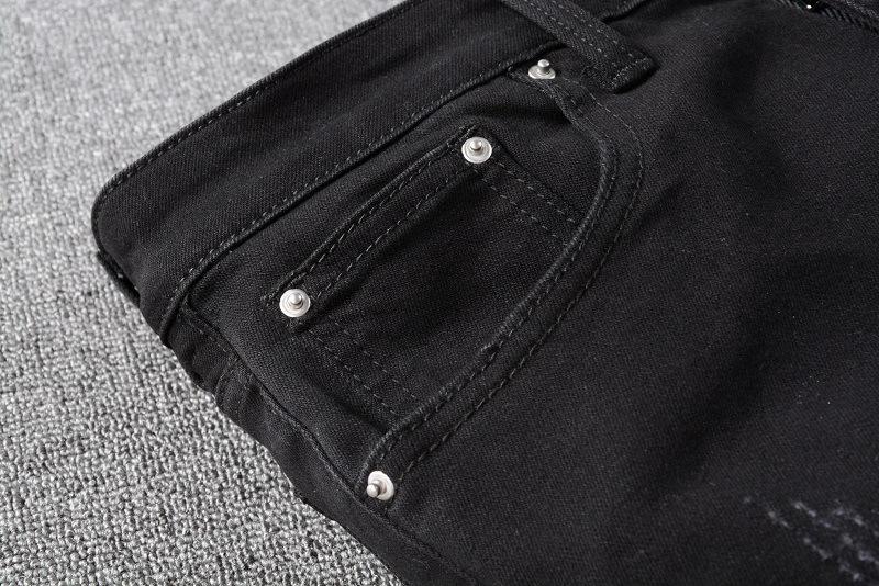 Autumn And Winter New Men's Jeans Black Hole Patch Elastic Skinny Pants Hot Sale