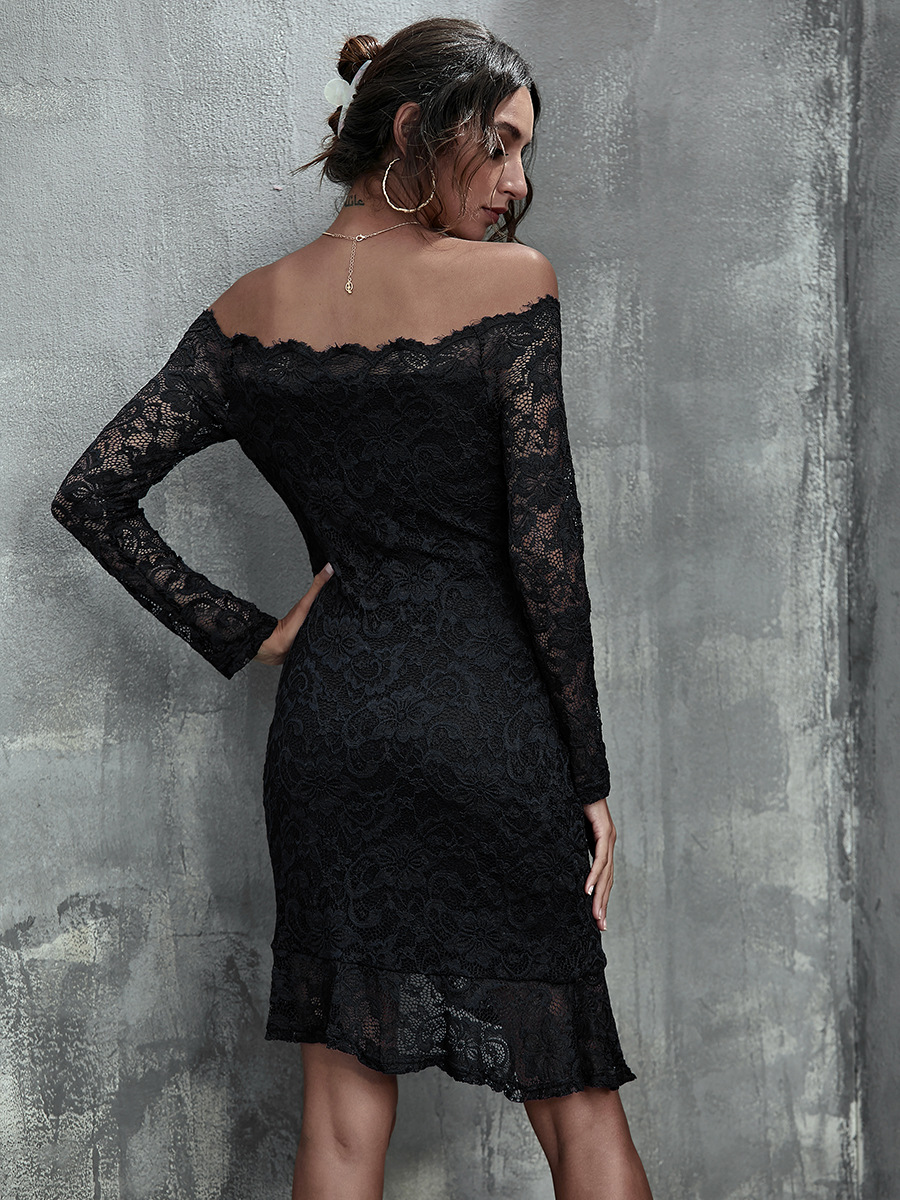  sexy one-shoulder ruffled slim lace wrap hip dress NSAL1919