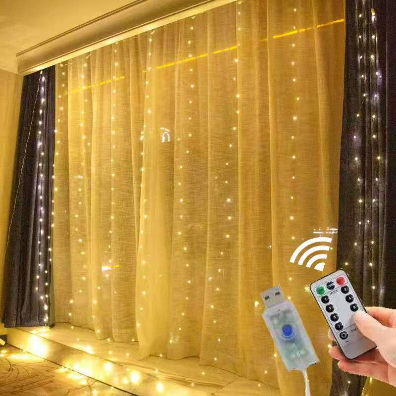 Factory Outlet USB remote control 3*3 Copper Lights 300LED curtain Lamp string Icicle Lights Christmas Wedding celebration Holiday Lights