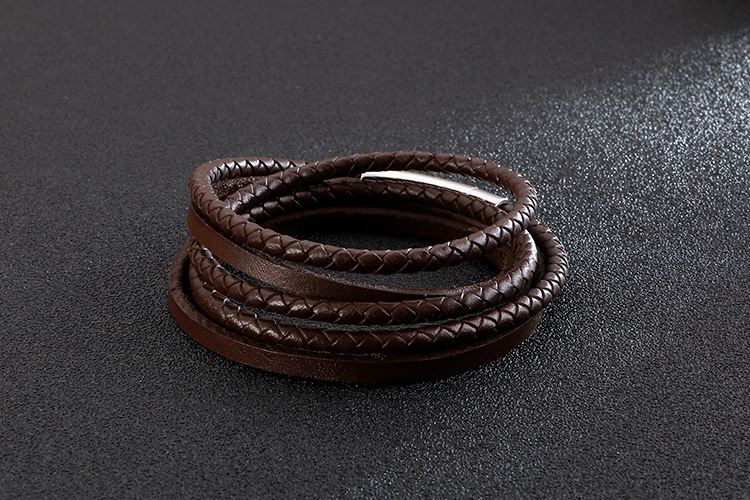 Hip-Hop Retro Geometric Stainless Steel Leather Braid Men's Wristband display picture 1