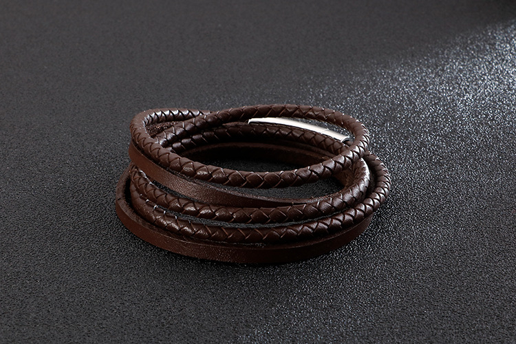 20g Weight 0.03µm Gold Plating Thickness Hip-Hop Retro Geometric Stainless Steel Leather Braid Men's Wristband Men Cord & Leather Bracelets