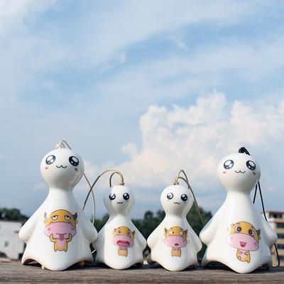 Guochao Chinese Zodiac Meng Niu ceramics Pendant Sunny day a doll ceramics Wind chime Travel? Scenic spot Stall up Anniversary gift