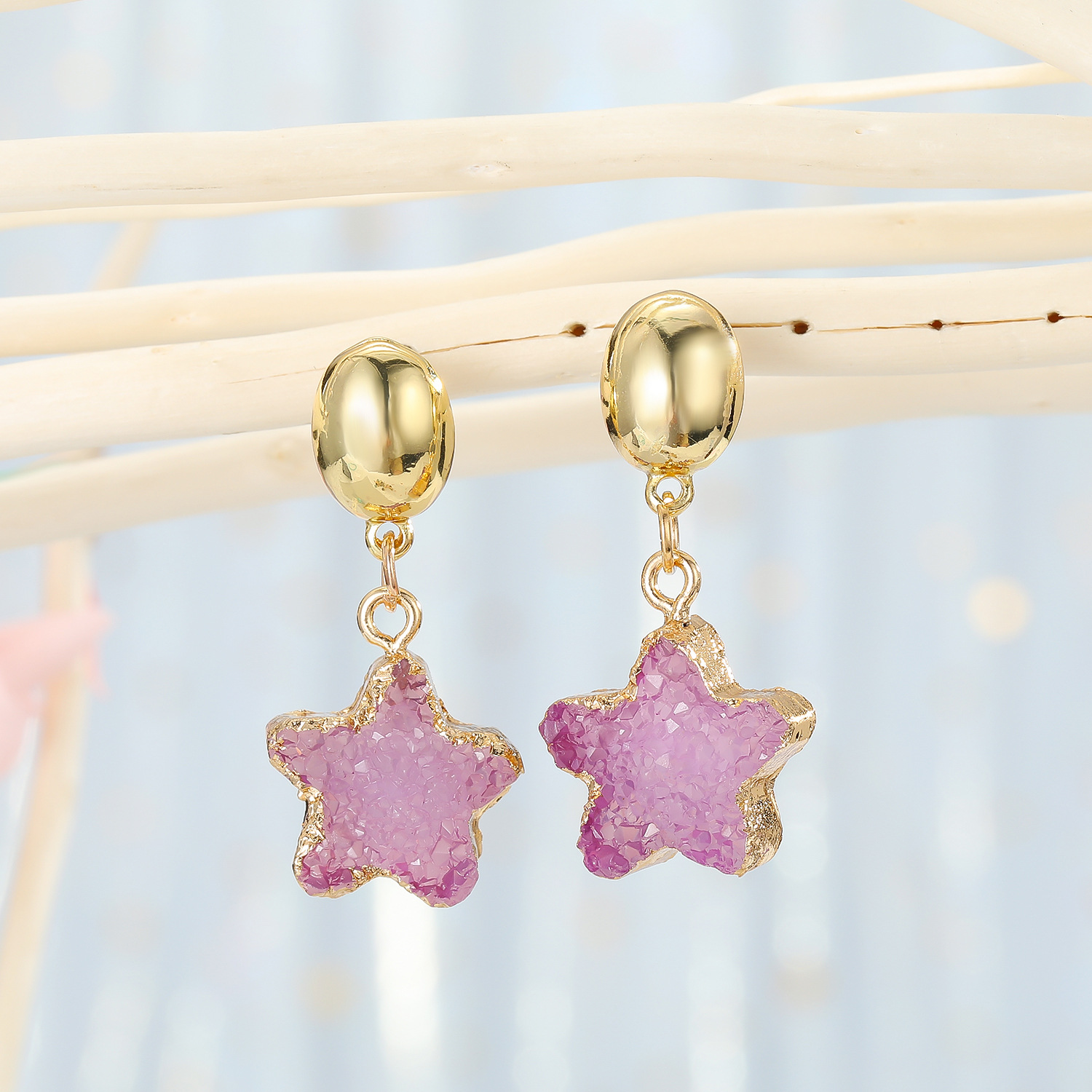 Fashion Sweet Korean Natural Stone Star Small Earrings For Women display picture 9