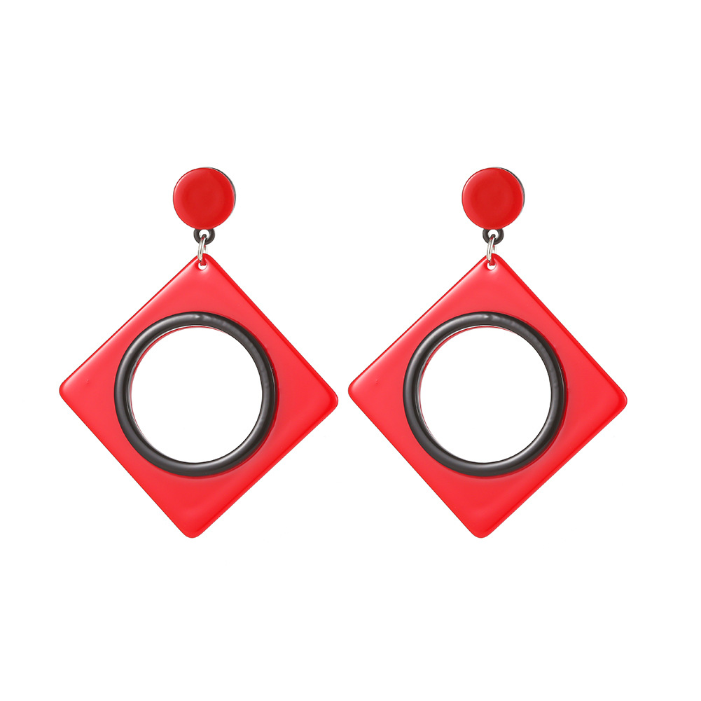 Nuevos Pendientes Multicapa Huecos Redondos Geométricos De Acrílico Rojo Blanco Y Negro Para Mujeres display picture 8