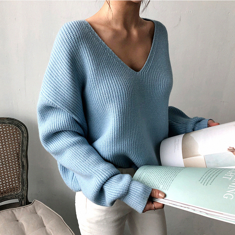Suéter de Punto para Mujer, Otoño/Invierno 2025, Nuevo, para Comercio Exterior, Superventas en Amazon, Cuello en V, Hombros Descubiertos, Color Sólido image 4