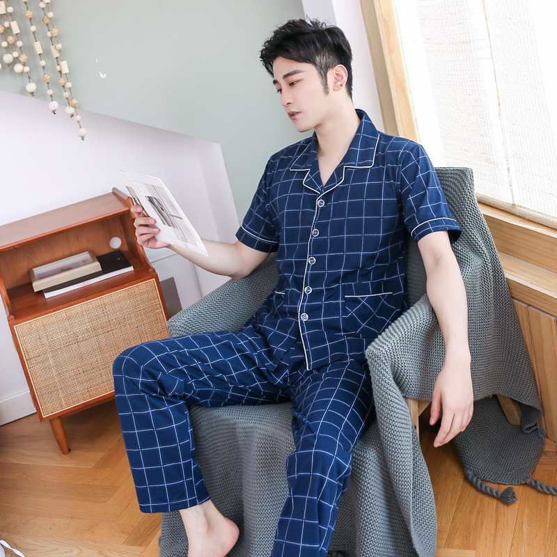 100% algodón pijamas de los hombres de verano de manga corta casual primavera y otoño de manga larga juventud delgada homewear traje