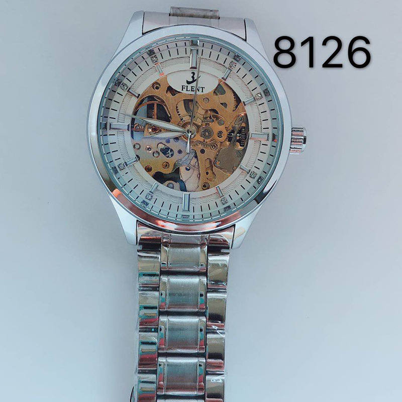 Nueva moda FLENT reloj mecánico de los hombres correa de acero reloj mecánico automático de negocios Flying Wave 8126