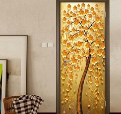 巨創跨境貨源PVC貼紙3D自粘門貼  客廳現代裝飾 黃金樹