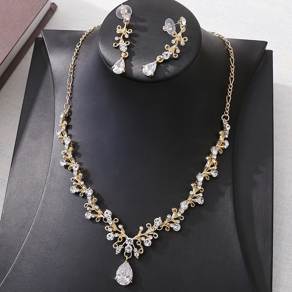 1 Set Fashion Water Droplets Alloy Rhinestone Women's Earrings Necklace display picture 4