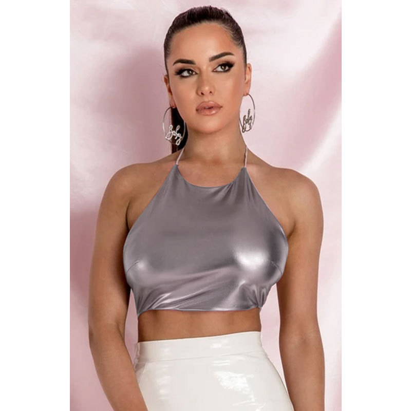 Patchwork, Straps, Hollow Out, Backless Design Fashion Style Wholesale Women'S Fashion Solid Color Pink Blue Gold Patchwork Straps Hollow Out Tank Tops