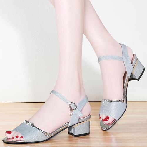 Women's  Summer New Medium Heel Casual Versatile Fashion Thick Heel Korean Style Open Toe One Strap Women's Shoes