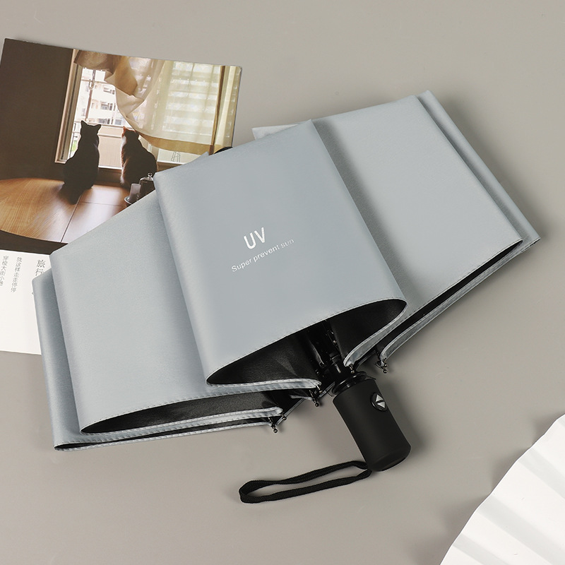 灰色-8骨黒ゴム自動晴雨傘