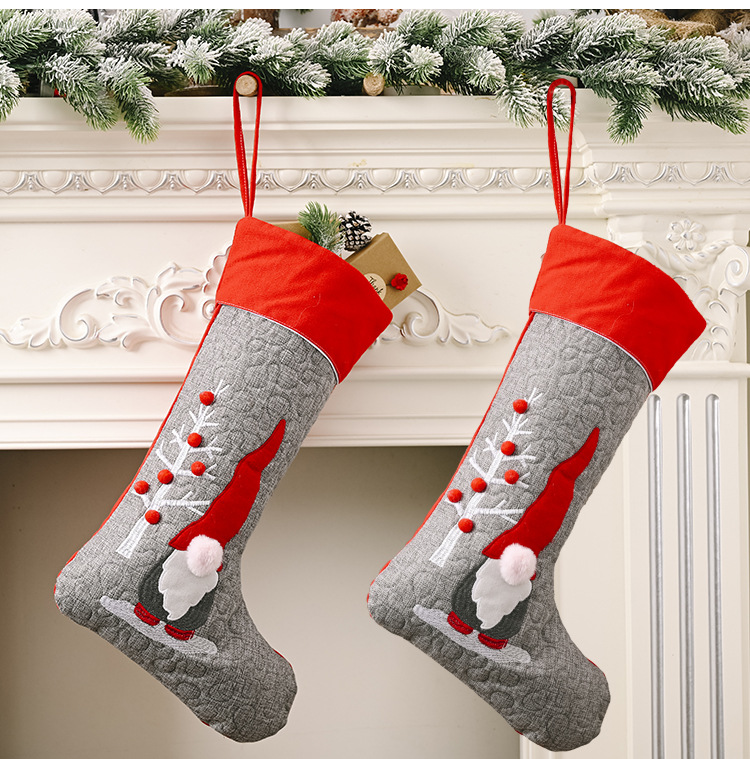 Christmas Decorations Red Grey Faceless Doll Christmas Socks Big Pendant display picture 5