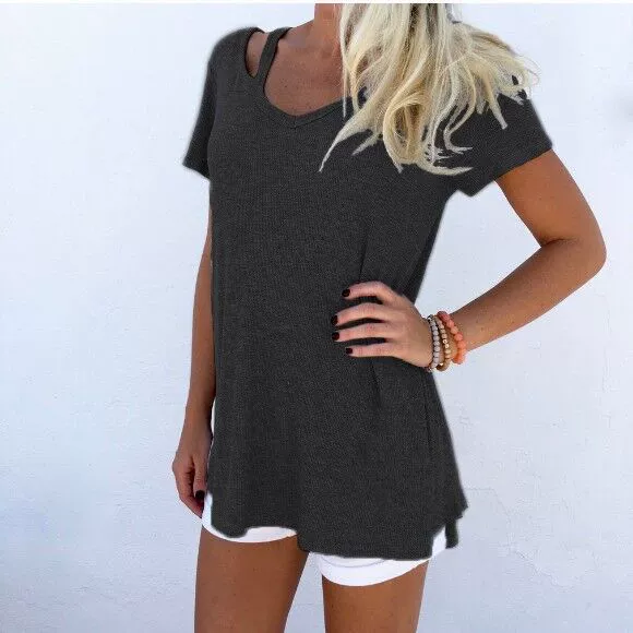 AliExpress ebay Amazon, новинка 2018, европейская и американская повседневная свободная футболка с короткими рукавами и v-образным вырезом в стиле ретро