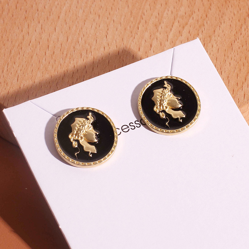 10g Weight Earrings Classification Wedding, Travel Occasion Alloy Material Women'S Gender Fashion Style Gold Color Retro Baroque Style Earrings Portrait Coin Alloy Earrings Fashion Minimalist Button Earrings Wholesale Nihaojewelry 2