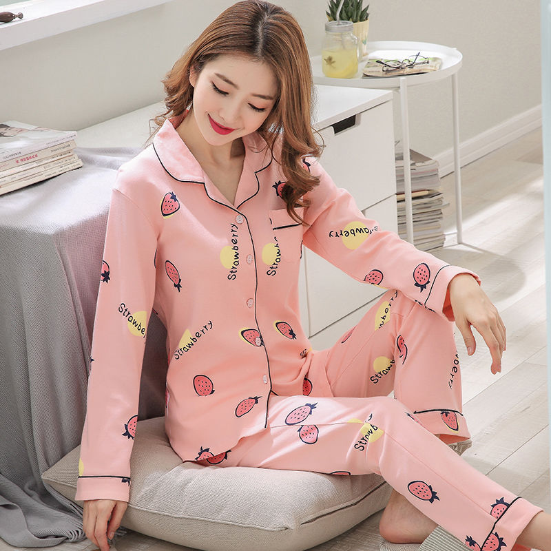 Pijamas de mujer de manga larga de primavera y otoño 100% algodón estilo coreano más el tamaño de las mujeres de mediana edad y de edad avanzada de otoño e invierno casual traje de desgaste para el hogar