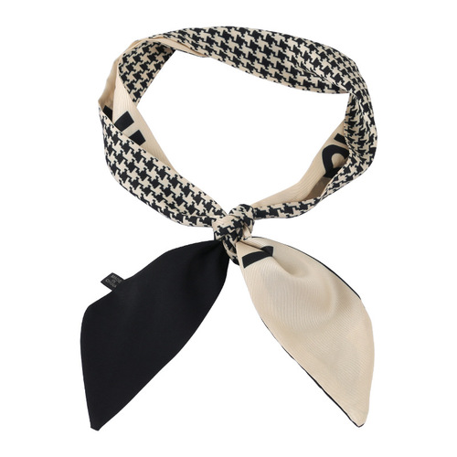 Korean Dongdaemun slender narrow silk scarf retro French floating scarf tied with ribbon scheming printed headband for women