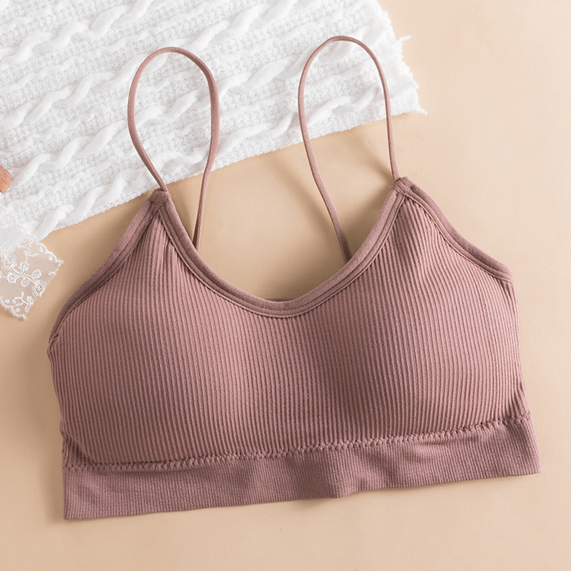 Correa de hombro delgada color sólido envuelto pecho verano ligero y cómodo con almohadilla de pecho transpirable tubo inalámbrico superior chica belleza espalda ropa interior