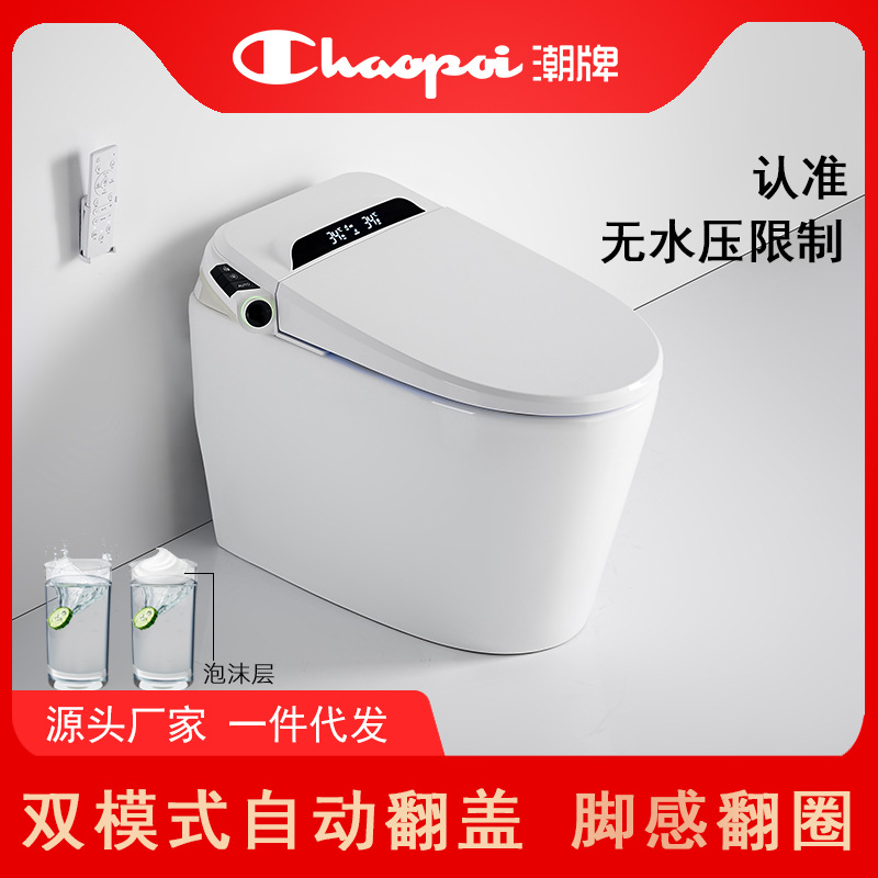 潮牌全自动翻盖一体式智能马桶家用坐便器电动冲水即热下沉水箱|ms