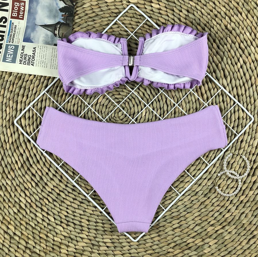 V-shaped steel bracket split solid color sexy bikini NSZO19506