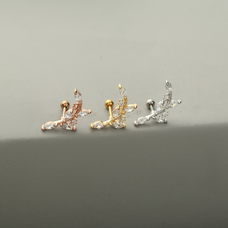 Fashion Solid Color Copper Ear Studs Inlay Zircon Copper Earrings 1 Piece