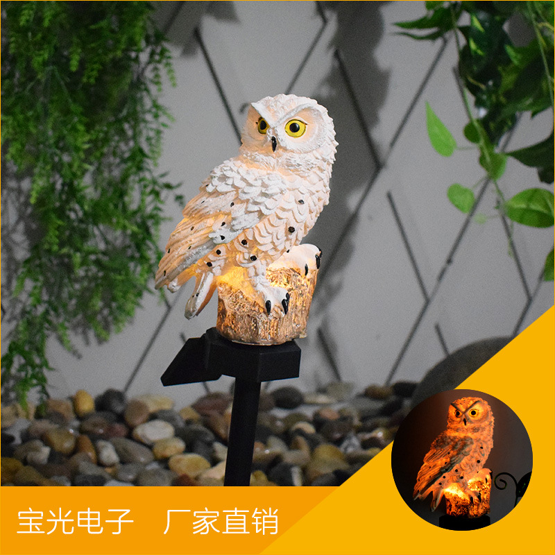 源头厂家供货跨境电商太阳能猫头鹰插地灯LED树脂工艺品庭院草坪