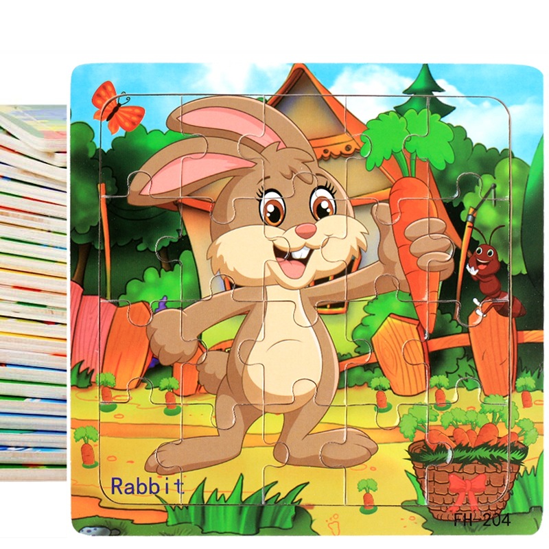 20片木质儿童智力玩具 木制拼图拼板卡通动物 地摊玩具厂家直供