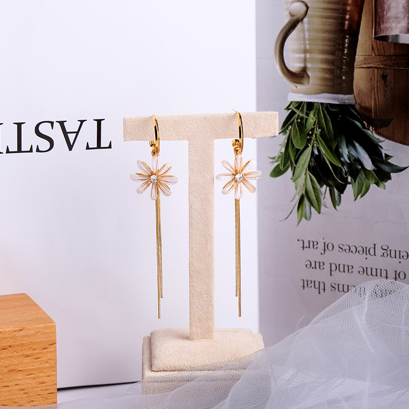 Tassel Wild Korean Long S925 Silver Needle Simple Flower Earrings For Women display picture 6
