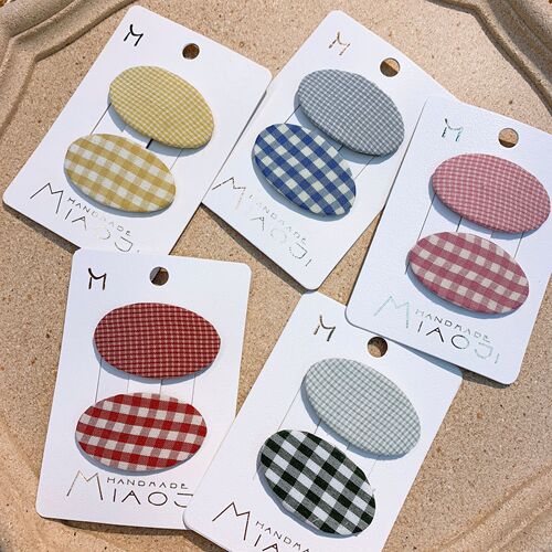 Children's fabric plaid hairpin small fresh oval side clip set cute BB clip baby headwear accessories