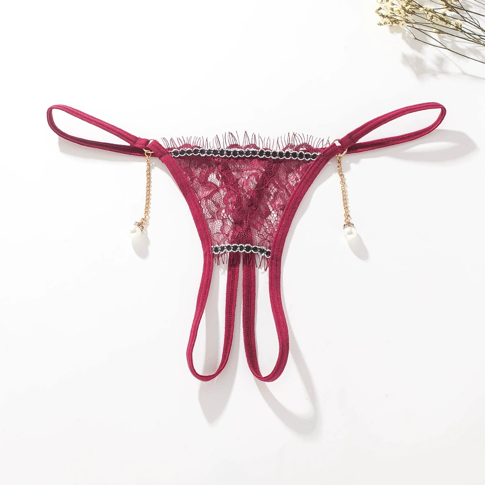 Женские прозрачные кружевные стринги G-String, декоративная цепь и жемчуг, размерные диапазоны F/M–XL