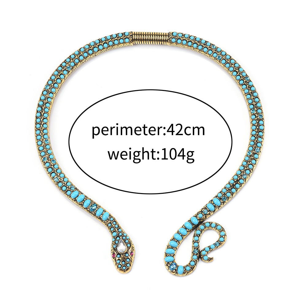 1 Piece Retro Snake Imitation Pearl Alloy Turquoise Inlay Rhinestones Women's Necklace display picture 1