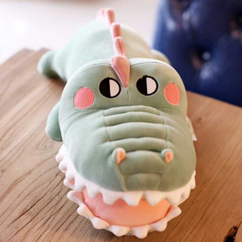 Nuevo diente grande muñeca de cocodrilo mentira cocodrilo felpa juguete bebé almohada muñeca rascarse muñeca actividad máquina regalo