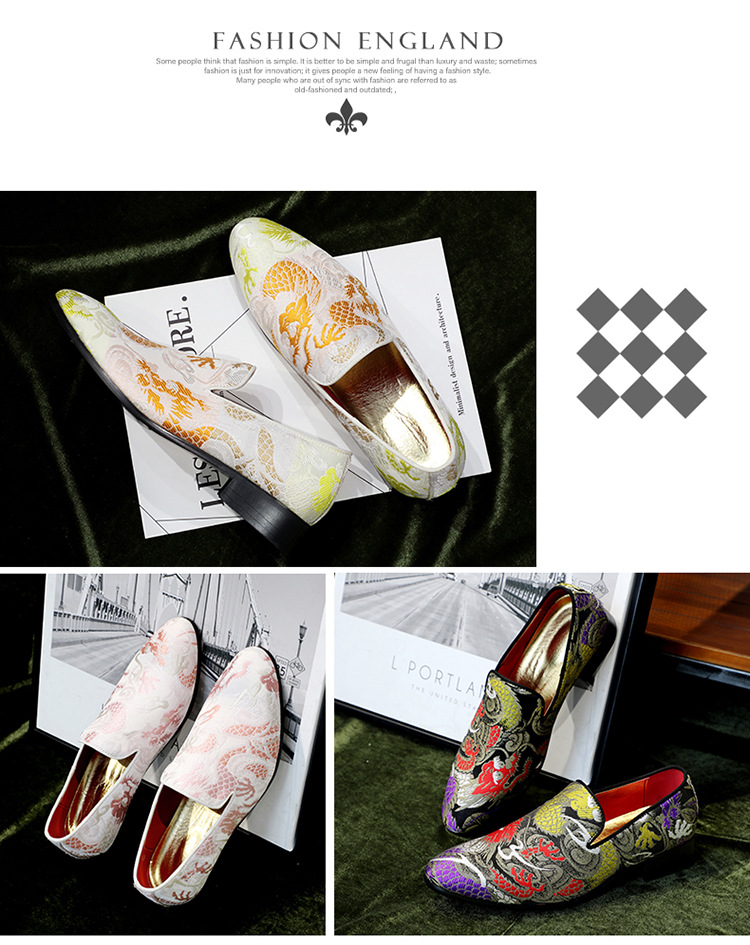 Fashion fashion shoes Pointed men's leather embroidered single shoes_voghion.com
