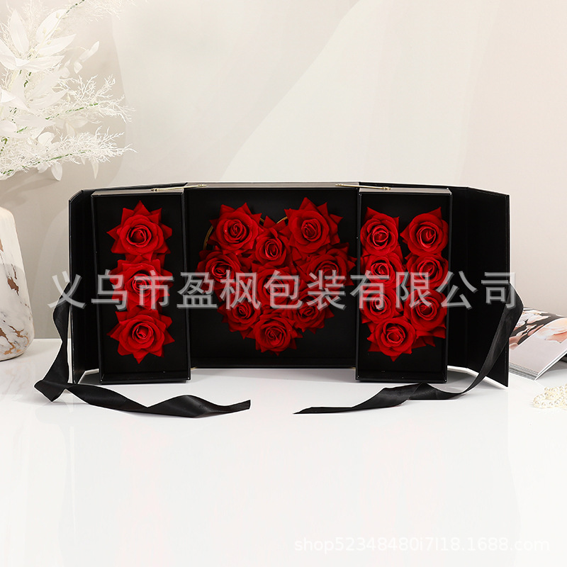 七夕创意合体love花盒精美手工制作双开鲜花包装盒正方形节日礼盒