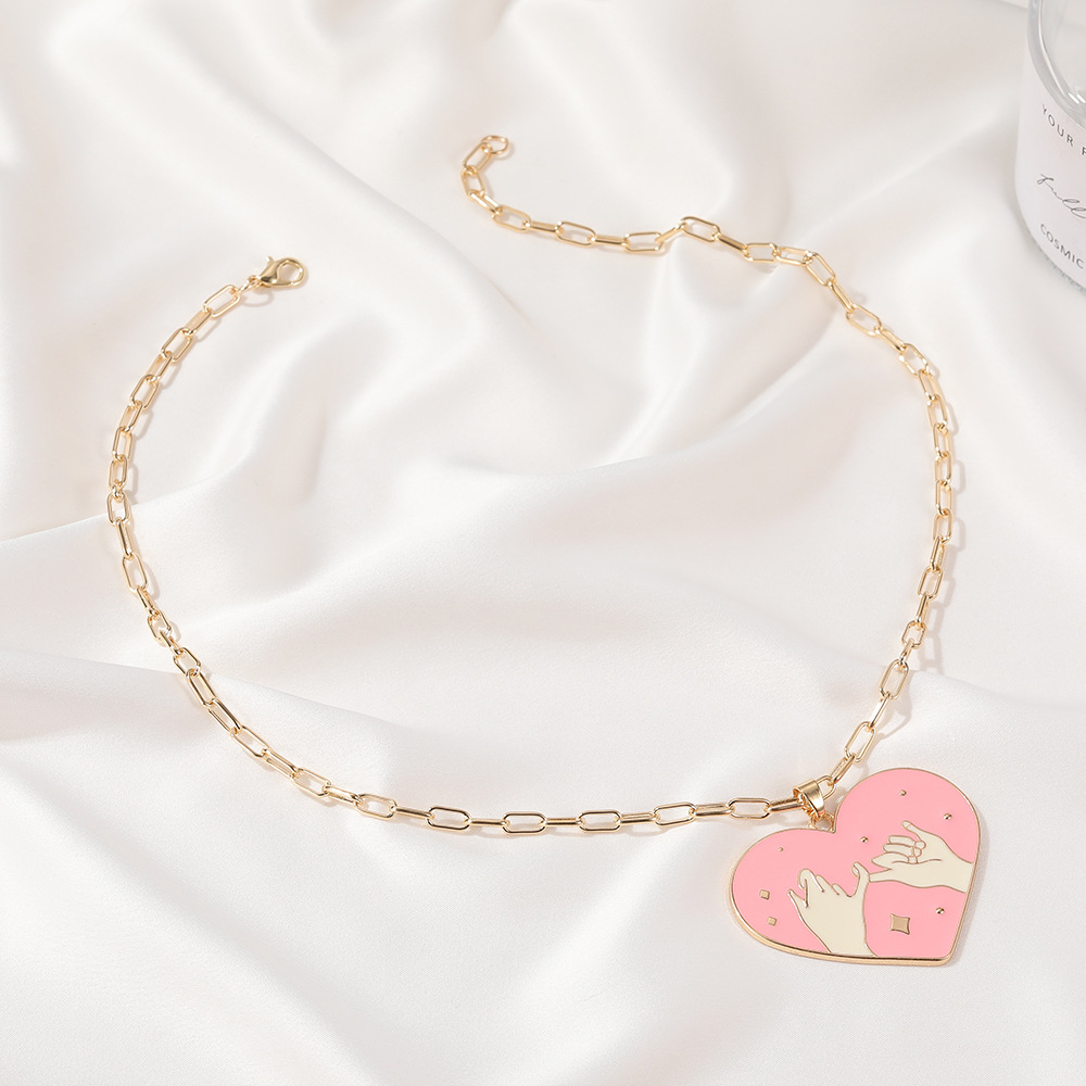 pull hook sweet heart couple black pink pendant necklace set