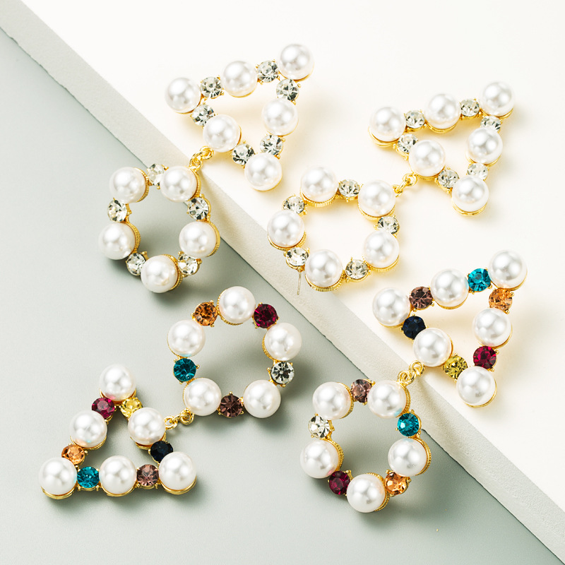 Fashion Color Multi-layer Alloy Inlaid Rhinestones Inlaid Pearl Geometric Long Earrings Wholesale display picture 3