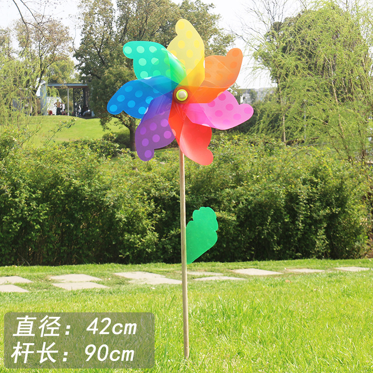 42cm polka dot wooden pole windmill